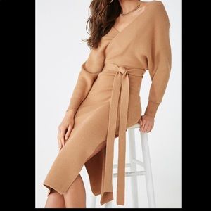 Forever 21 Surplice Sweater Dress Taupe Brown